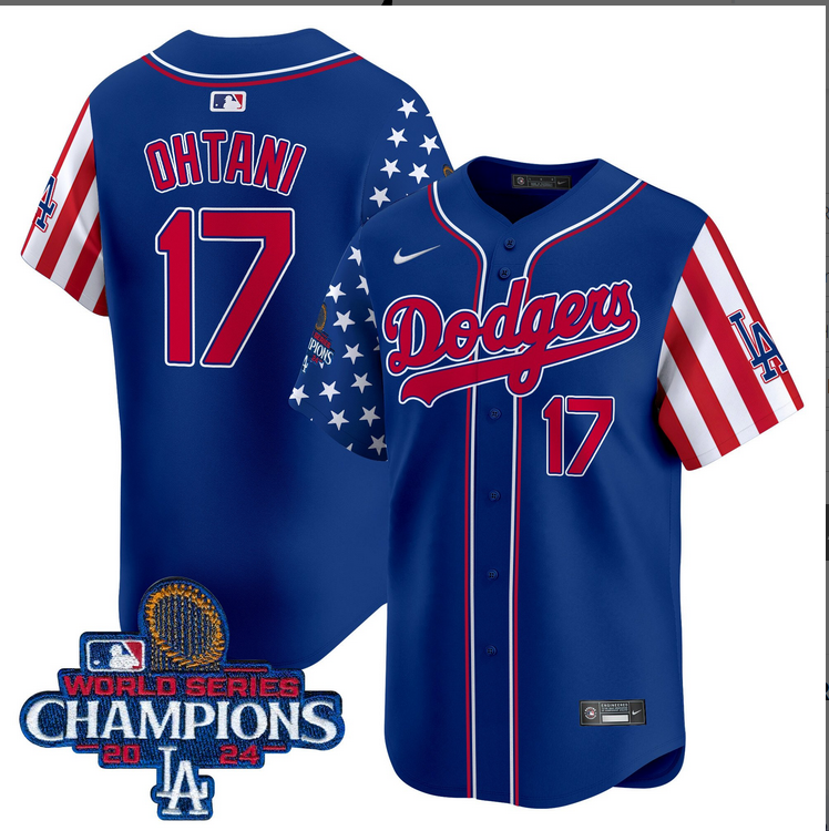 Men MLB Los Angeles Dodgers #17 Ohtani American Style blue 2024 World Series Champions  Limited Jersey